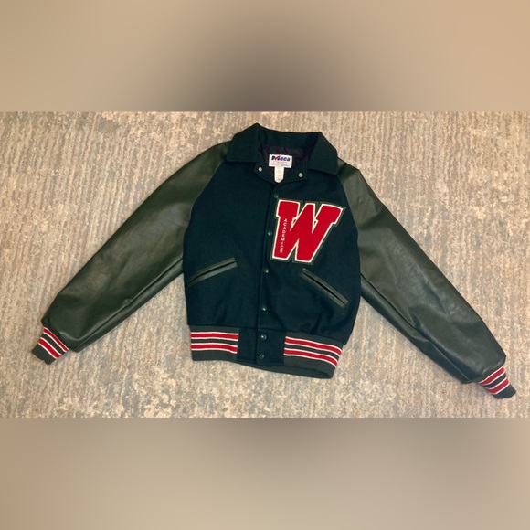 Meca Jacket Green Leather Varsity Letterman Wool Jared Small - Picture 1 of 15